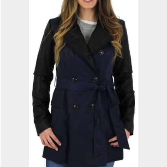 Black and blue trench coat