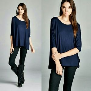 "SARAH" Navy round neck top