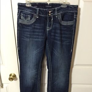Dark wash white stitch jeans