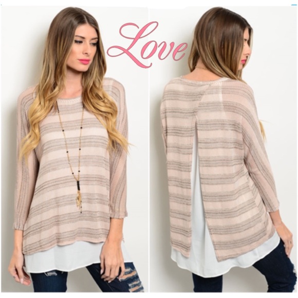 Tops - Striped print rose taupe top w/ silk feel underlay