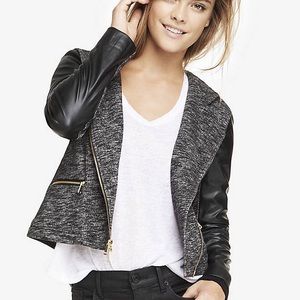Express hooded faux leather trim Moto jacket 🏍