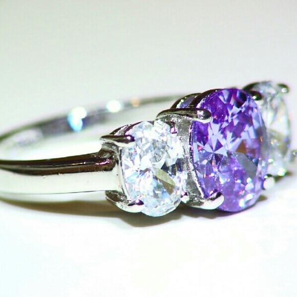 Jewelry - Size 8 sterling silver purple & Clear CZ Ring