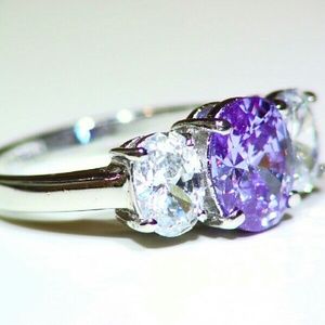 Size 8 sterling silver purple & Clear CZ Ring