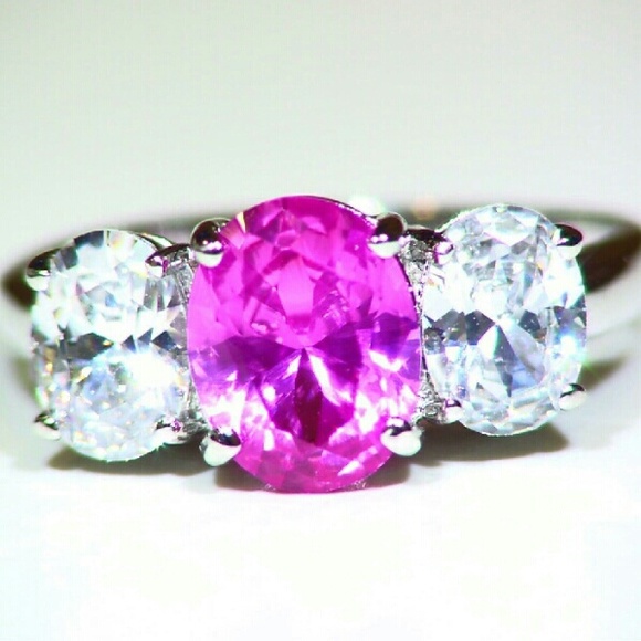 Size 7.5 Sterling Silver Pink  & Clear CZ Ring - Picture 2 of 4