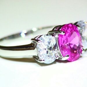 Size 7.5 Sterling Silver Pink  & Clear CZ Ring
