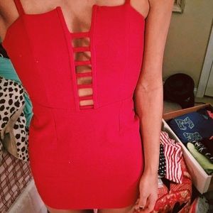 Tobi Red Caged Bodycon Dress