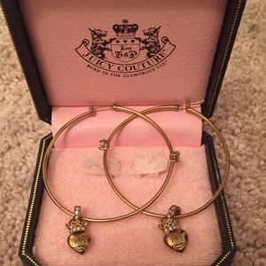 Juicy Couture gold hoop earrings w/ crowned hearts