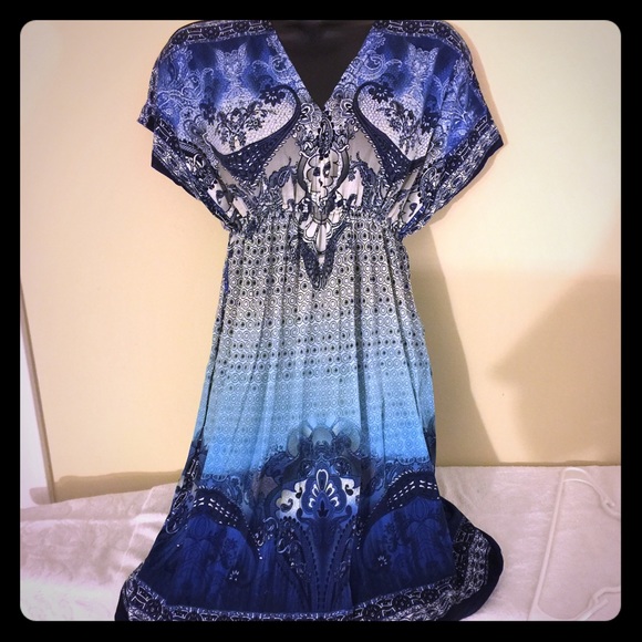 Blue multi-colored top.