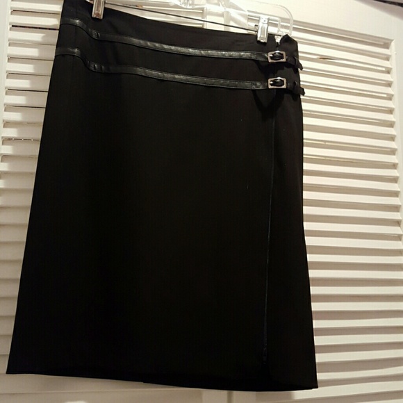 Cache black skirt with leather accents.