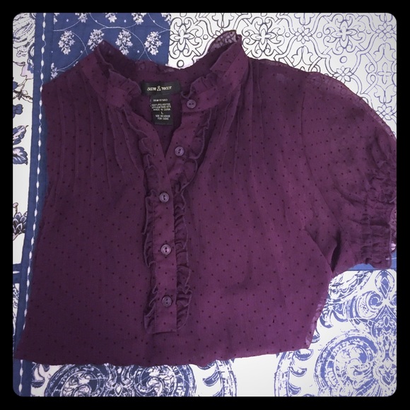 Purple short sleeve polka dotted blouse