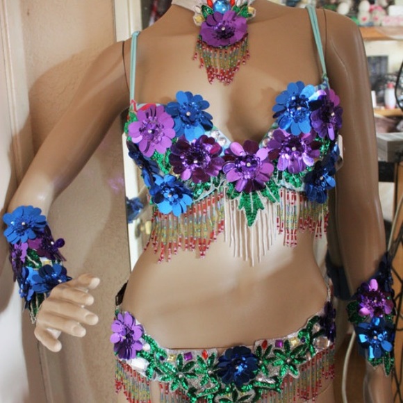 Multicolored complete showgirl costume - Picture 1 of 4