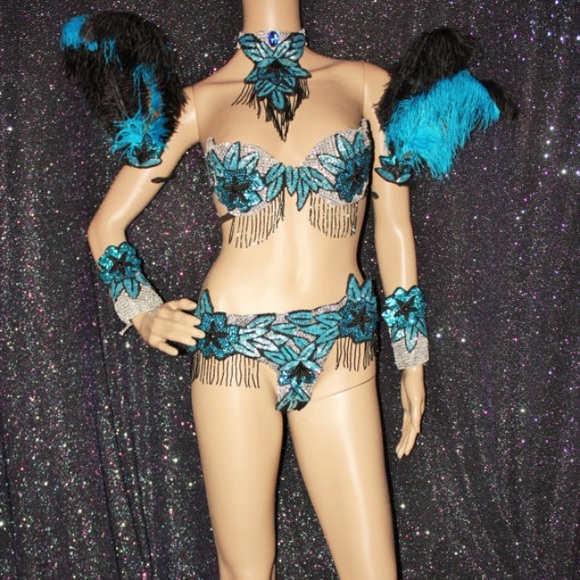 Blue Silver Complete Showgirl Costume