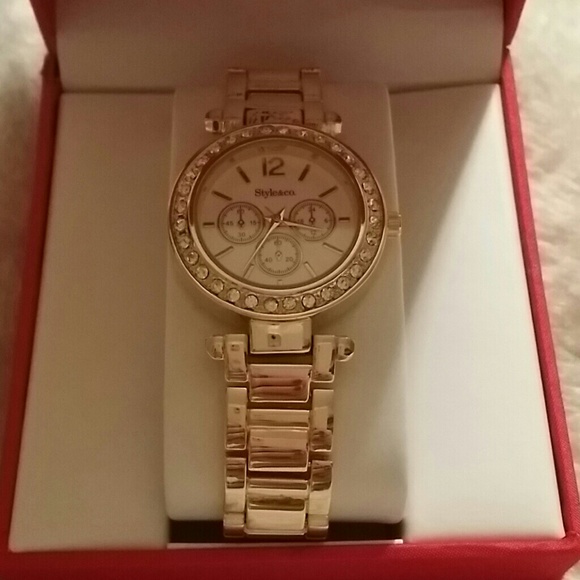 Gold watch with rhinestones