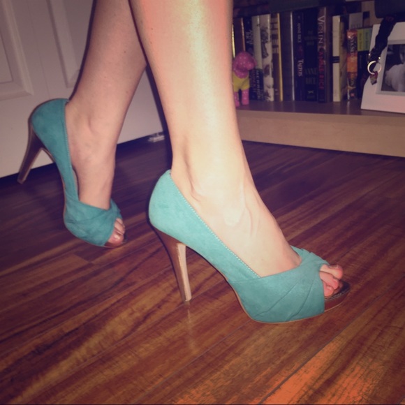 Gold/teal suede heels by Dorothy Perkins.