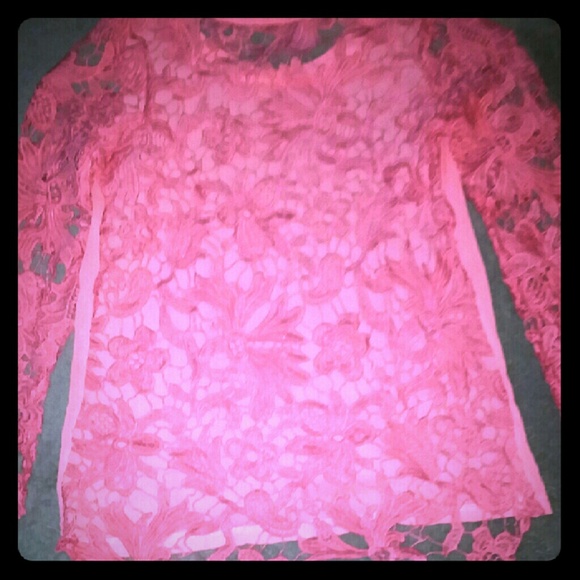 PEACH LONG SLEEVE W SEE THRU LACE BACK