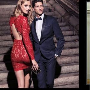 Express Red Long Sleeve Lace Dress