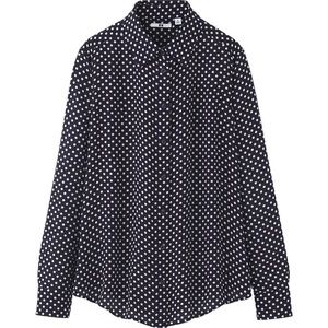 UNIQLO 100% Silk Polka Dot Blouse - Navy