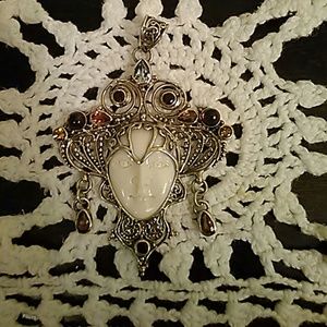 .925 Hand Carved Face in Bone Pendant