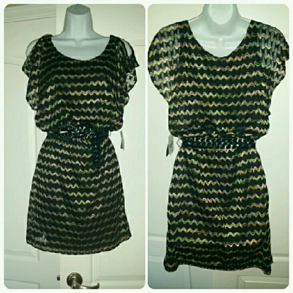 Medium Black, Green and Brown Dress