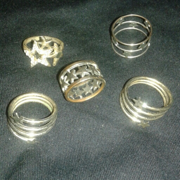 Vintage Y2K / 90s silver Star Rings Bundle of 5 (used/tarnished) from Claire's - Picture 1 of 1