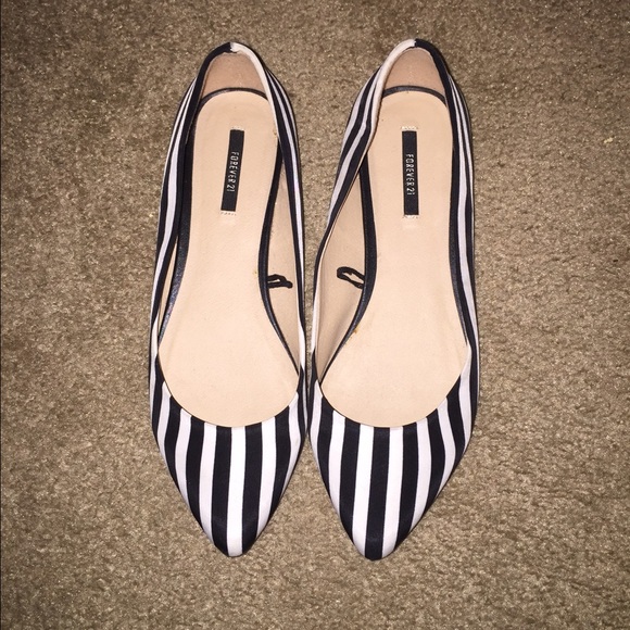 Black and white striped flats