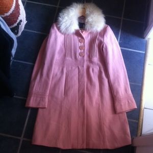 Marc Jacobs Pink Tweed Coat with Fur Collar