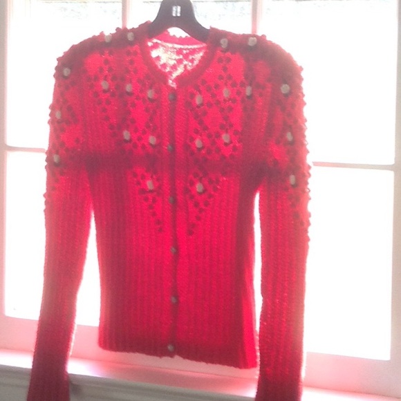 Vintage wool hand knit cardigan custom-stitched