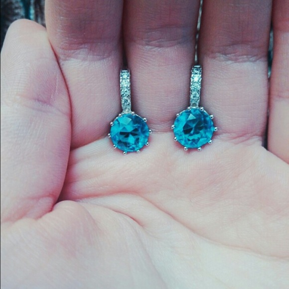 925 blue crystal silver huggie hoop earrings