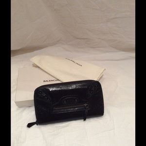 Balenciaga L Blk Continental Zip Around Wallet Blk