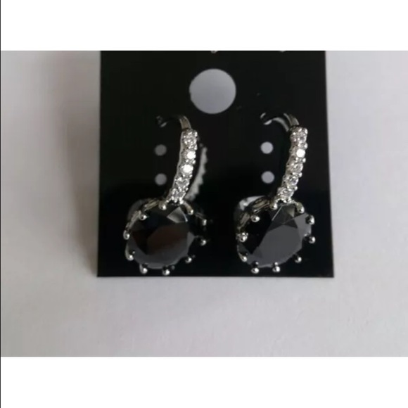 Black 925  crystal silver huggie hoop earrings
