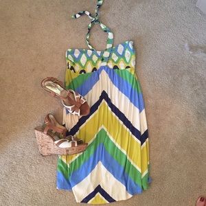 Blue, Green, and Yellow Halter Dress