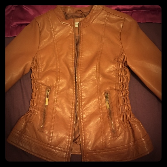 Charlotte Russe tan leather jacket size medium.