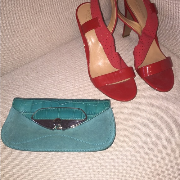 Turquoise suede and leather Furla clutch - small