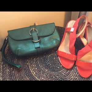Forest green pebbled leather Furla wristlet