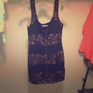 Tan and black laced party dress