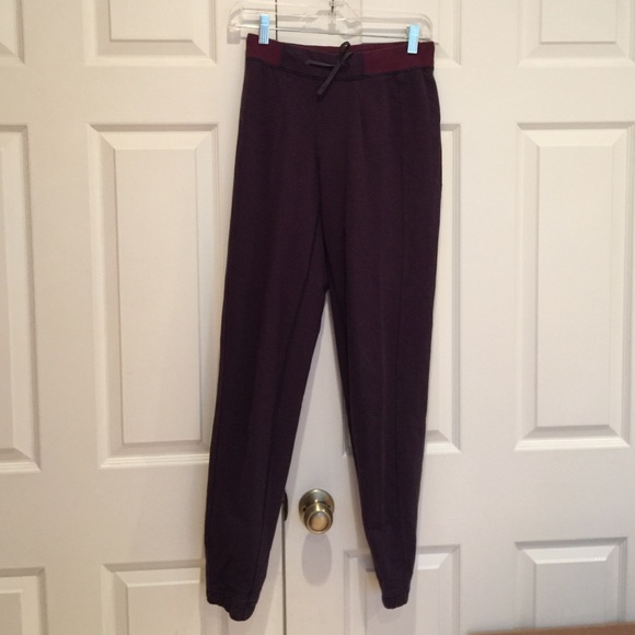 Size for burgundy and blue Lululemon sweatpants.