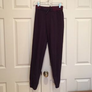 Size for burgundy and blue Lululemon sweatpants.