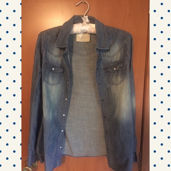 Long sleeved denim button up shirt