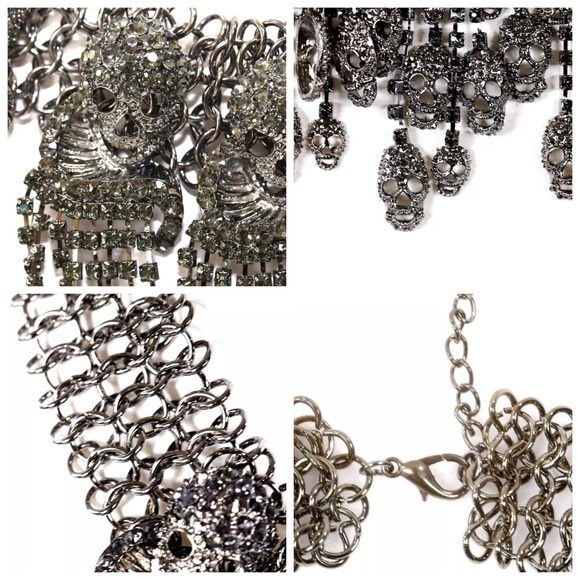 Hematite Dark Silver Crystal Skull Necklace D29 - Picture 4 of 4