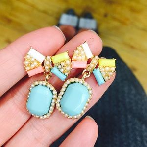 pastel bow gemstone chandelier statement earrings