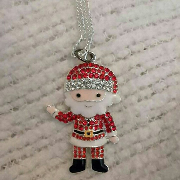 Handmade rhinestone Santa necklace.