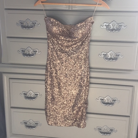 Strapless gold sequin dress