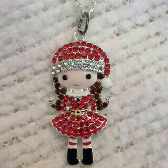Handmade rhinestone santa girl necklace