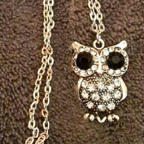 Handmade rhinestone owl necklace