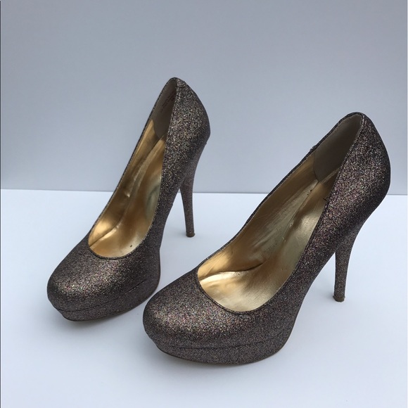 Bakers Shoes - Rainbow Glitter Platform Heels EUC