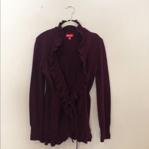 Elle Burgundy Ruffle front Cardigan Sweater