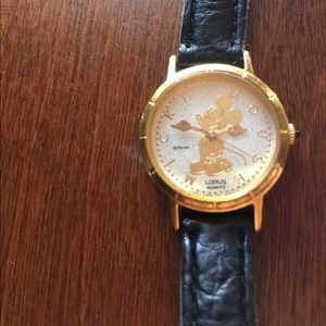 Black and gold retro Mickey Mouse watch