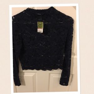 Navy Lace crop top