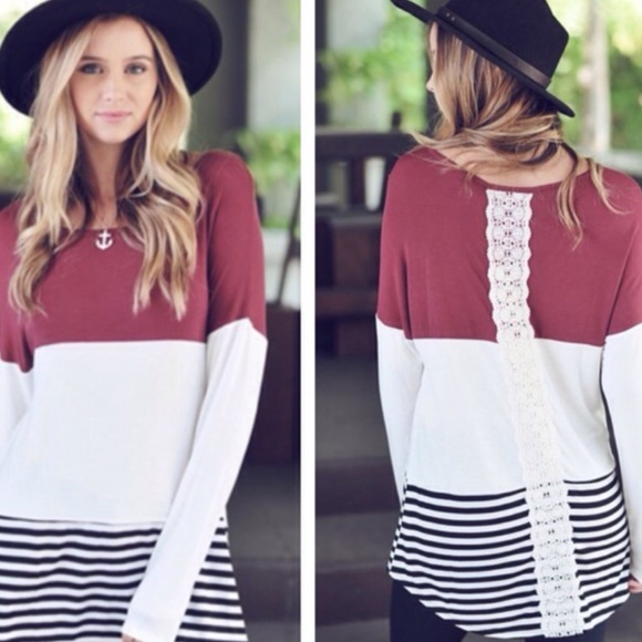 Tops - JUST IN!❤️ COLORBLOCK TOP W/ CROCHET DETAIL!