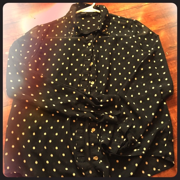 Black blouse with gold polka dots - Picture 1 of 2